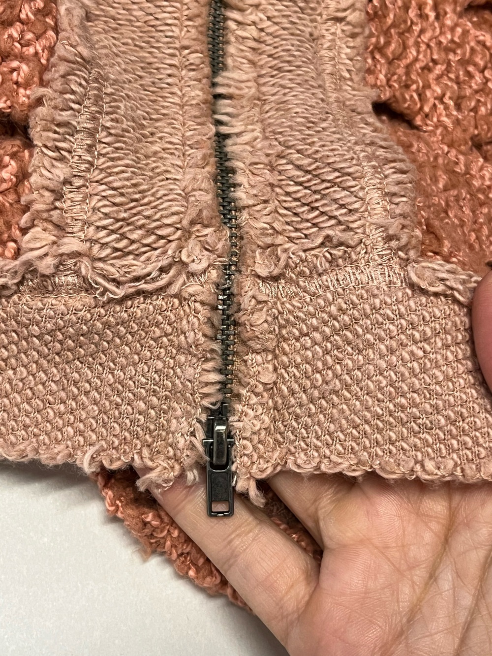 Anthropologie Free People | Crochet Knit Distressed Zip Up Jacket Hoodie L - Picture 5 of 6